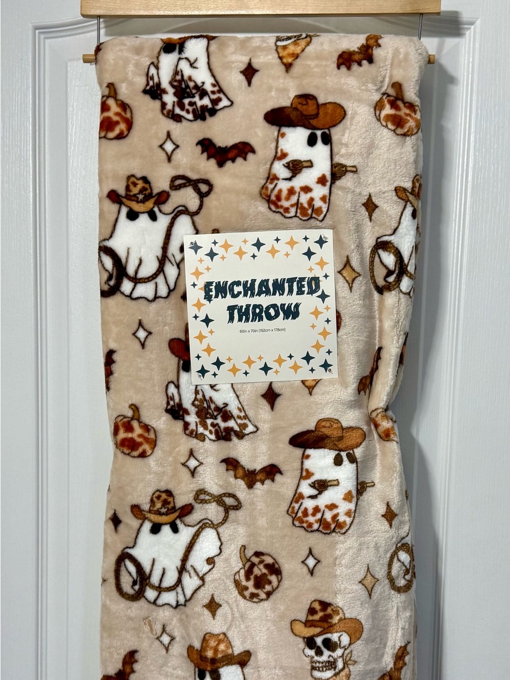 Beige Lears Ghost Cowboy Print Blanket